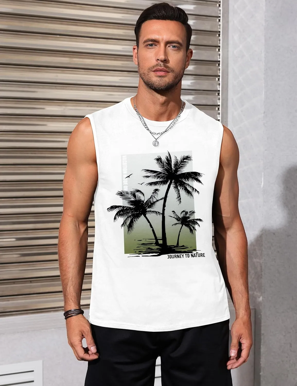 Men's Tank Tops Graphic Tank Tops for Men Summer Hawaiian Palm Tree Sleeveless Muscle Gym Shirt Mens Beach Tank Tops