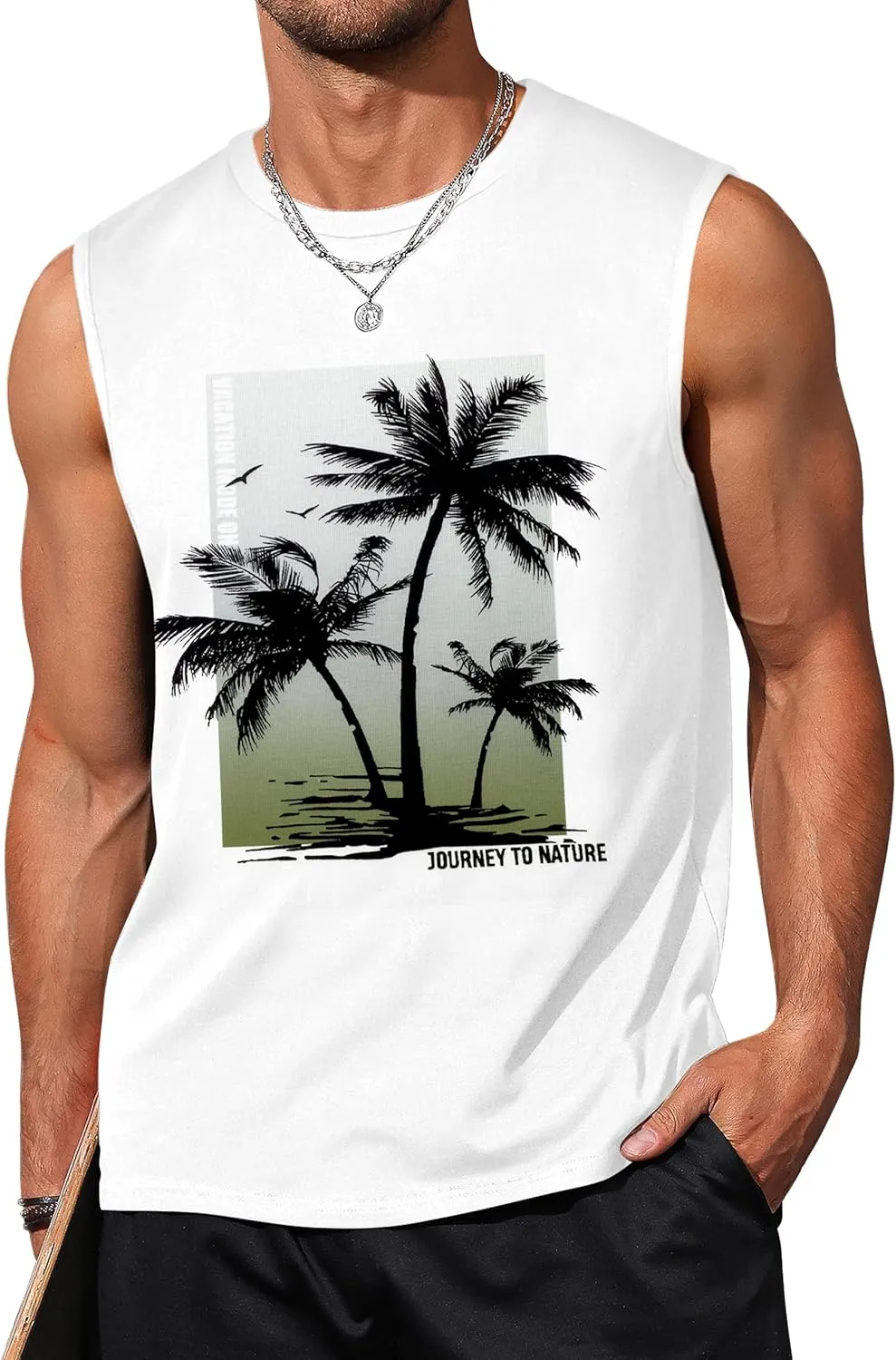 Men's Tank Tops Graphic Tank Tops for Men Summer Hawaiian Palm Tree Sleeveless Muscle Gym Shirt Mens Beach Tank Tops