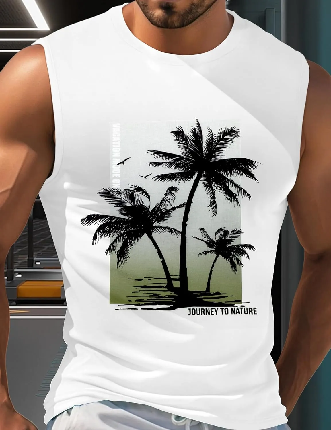 Men's Tank Tops Graphic Tank Tops for Men Summer Hawaiian Palm Tree Sleeveless Muscle Gym Shirt Mens Beach Tank Tops