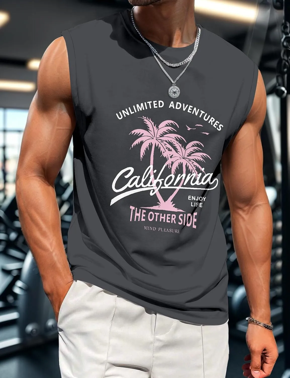 Men's Tank Tops Graphic Tank Tops for Men Summer Hawaiian Palm Tree Sleeveless Muscle Gym Shirt Mens Beach Tank Tops