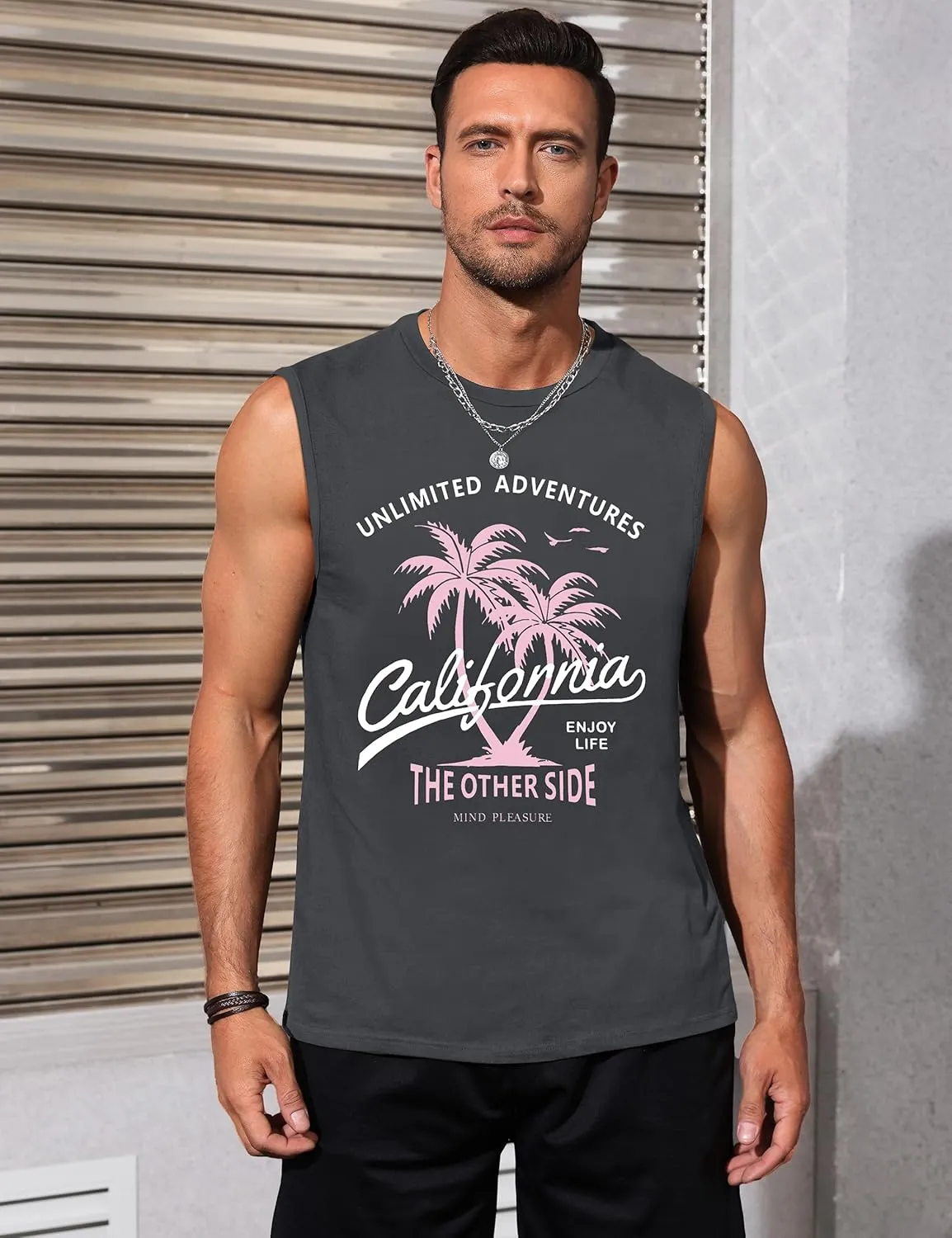 Men's Tank Tops Graphic Tank Tops for Men Summer Hawaiian Palm Tree Sleeveless Muscle Gym Shirt Mens Beach Tank Tops