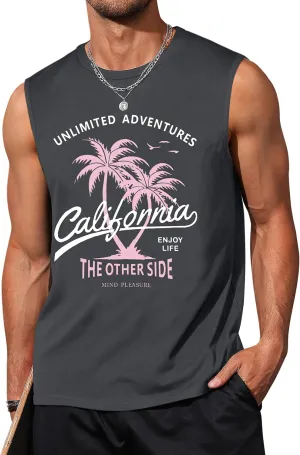 Men's Tank Tops Graphic Tank Tops for Men Summer Hawaiian Palm Tree Sleeveless Muscle Gym Shirt Mens Beach Tank Tops