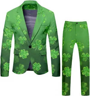 Men's Valentine's Day Slim Fit Suit 2 Piece One Button Jackets Pants Funny Printed Tuxedo Suits Sets