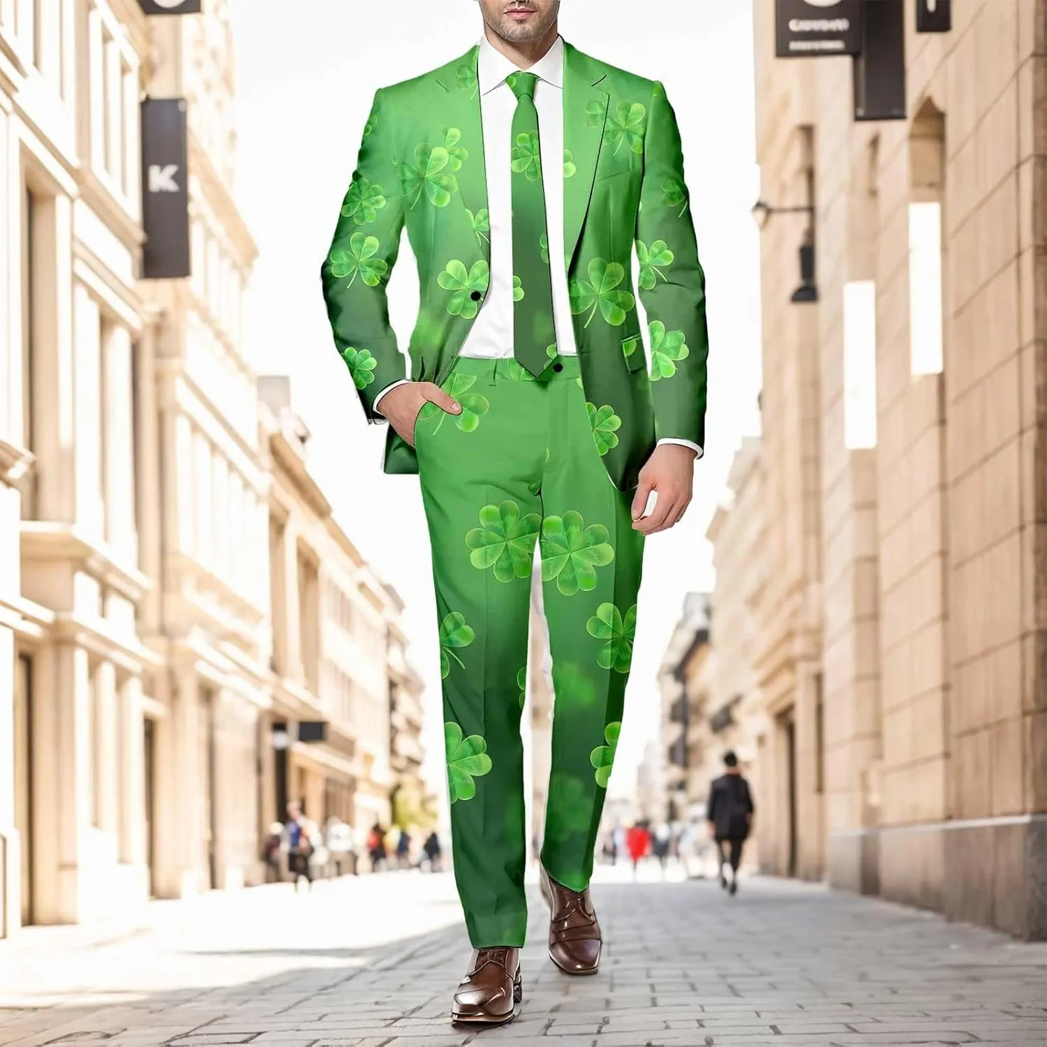 Men's Valentine's Day Slim Fit Suit 2 Piece One Button Jackets Pants Funny Printed Tuxedo Suits Sets