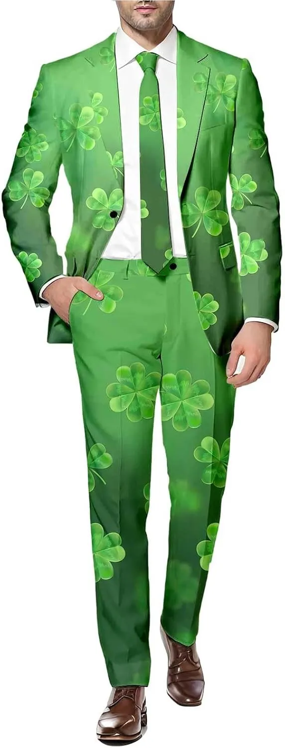 Men's Valentine's Day Slim Fit Suit 2 Piece One Button Jackets Pants Funny Printed Tuxedo Suits Sets