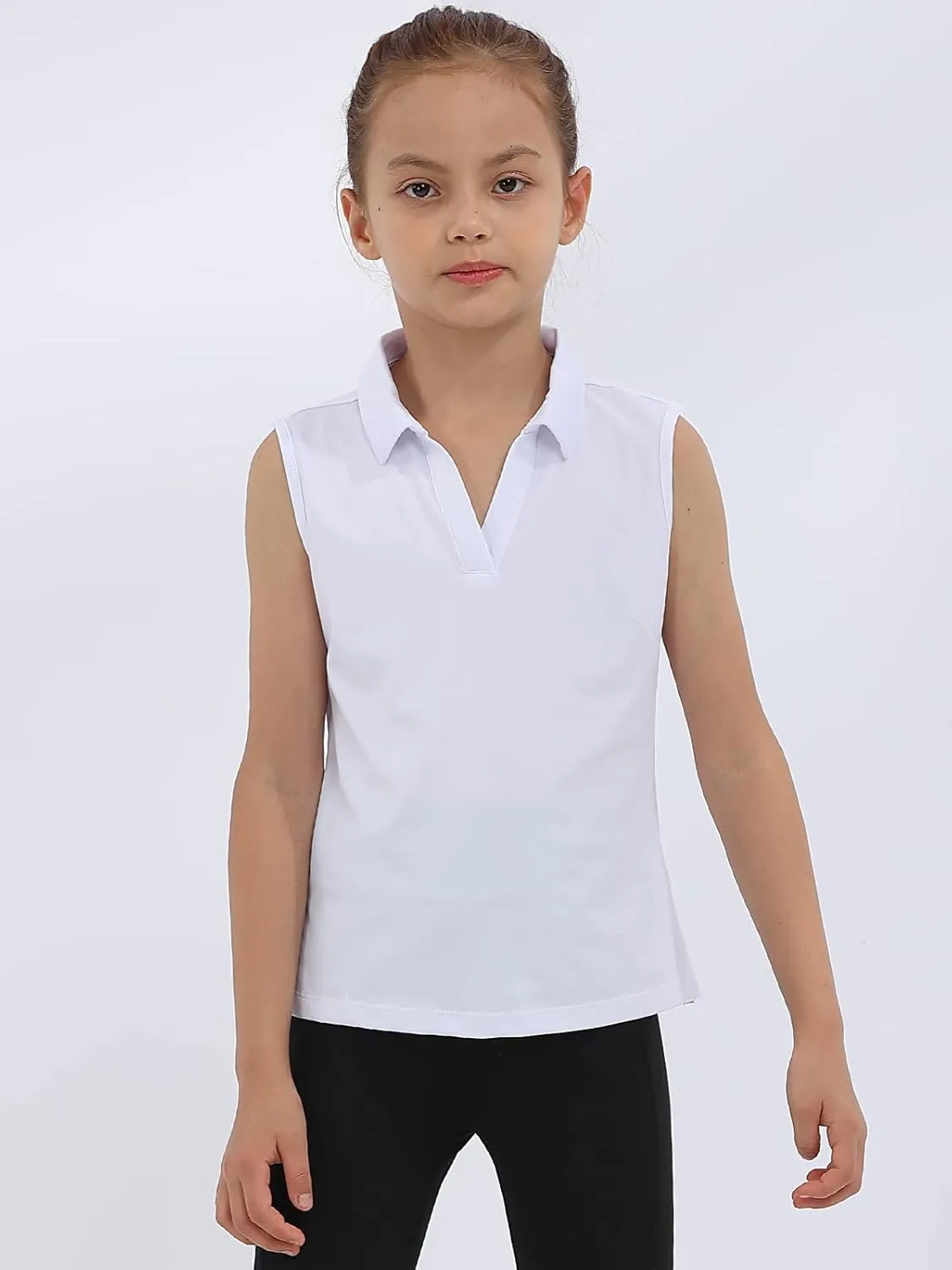 MERIABNY Girls Golf Polo Shirts Sleeveless V Neck Shirts for 5-12 Years