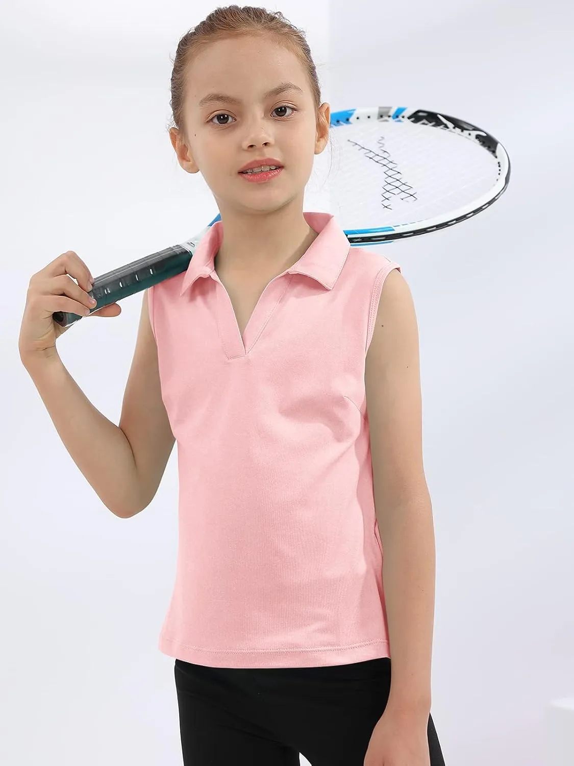MERIABNY Girls Golf Polo Shirts Sleeveless V Neck Shirts for 5-12 Years