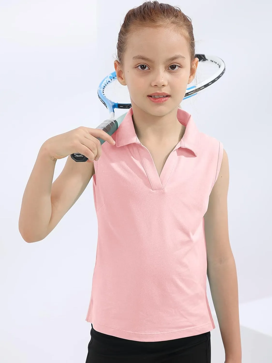 MERIABNY Girls Golf Polo Shirts Sleeveless V Neck Shirts for 5-12 Years