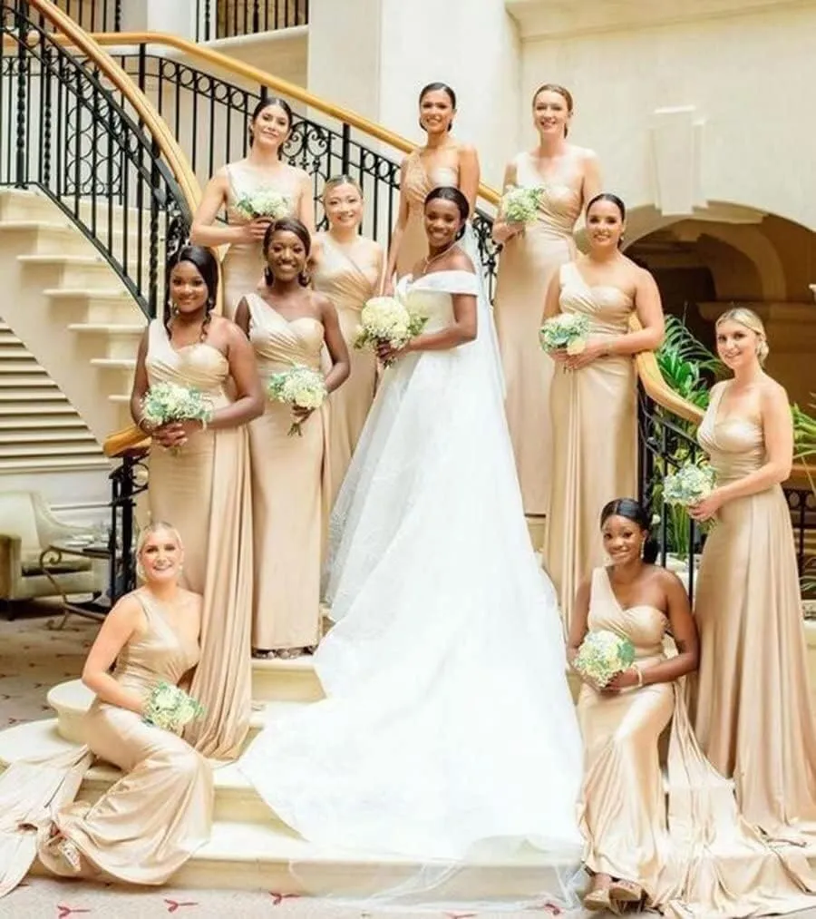 Mermaid One Shoulder Bridesmaid Dresses for Women 2025 Satin Long Corset Prom Dresses Formal Evening Gown BD709