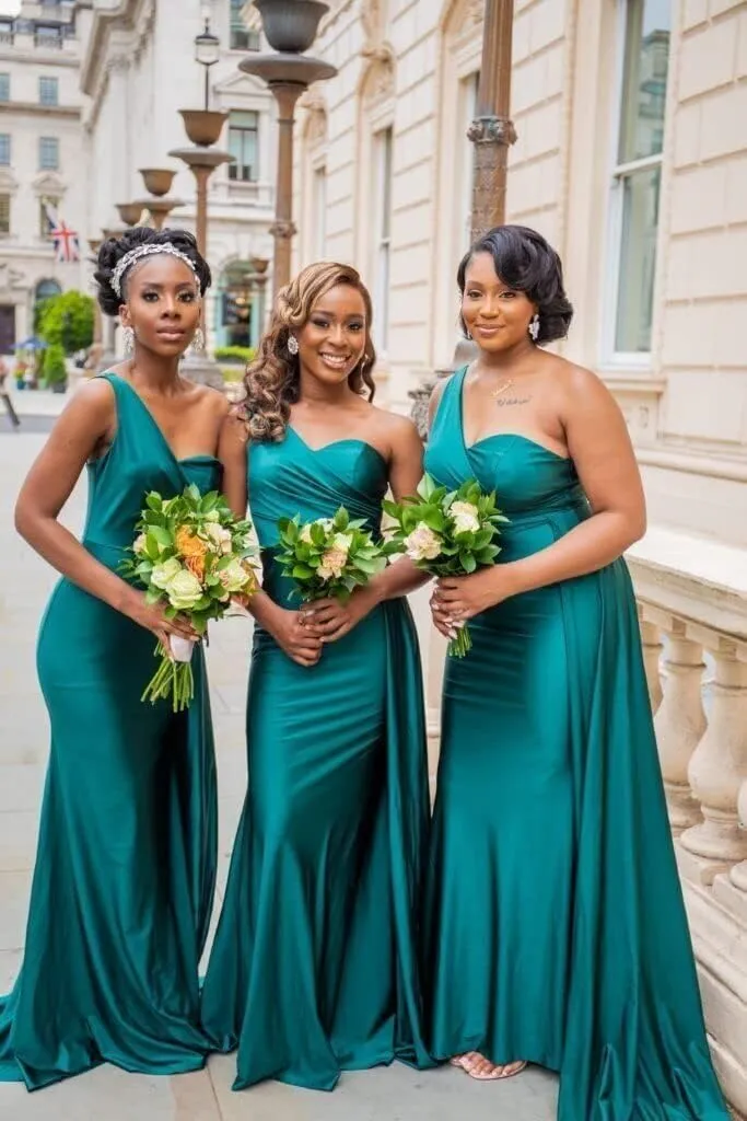 Mermaid One Shoulder Bridesmaid Dresses for Women 2025 Satin Long Corset Prom Dresses Formal Evening Gown BD709