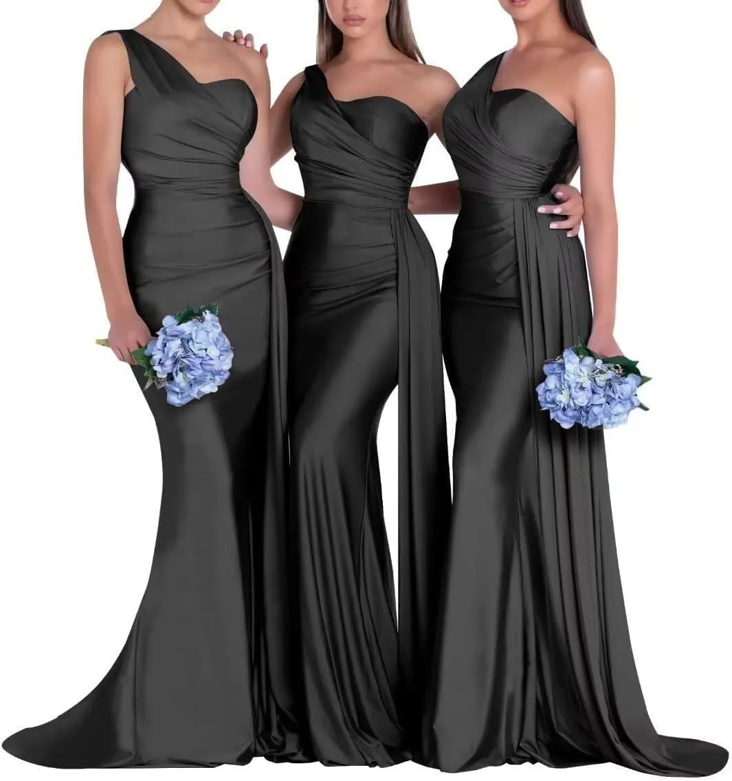 Mermaid One Shoulder Bridesmaid Dresses for Women 2025 Satin Long Corset Prom Dresses Formal Evening Gown BD709