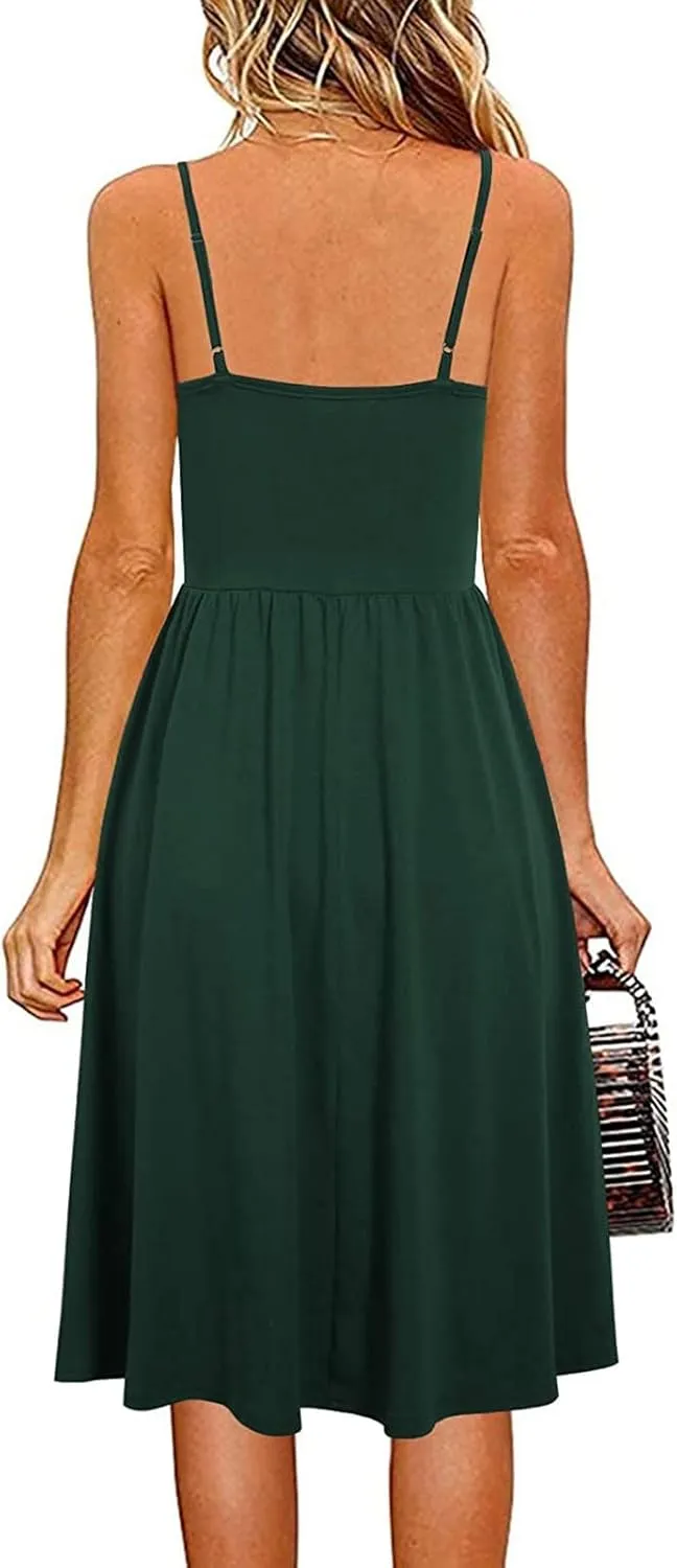 Midi Dresses for Women 2025 Sleeveless Summer Beach Dress Casual Loose V Neck Sundress Spaghetti Strap Beach Dresses