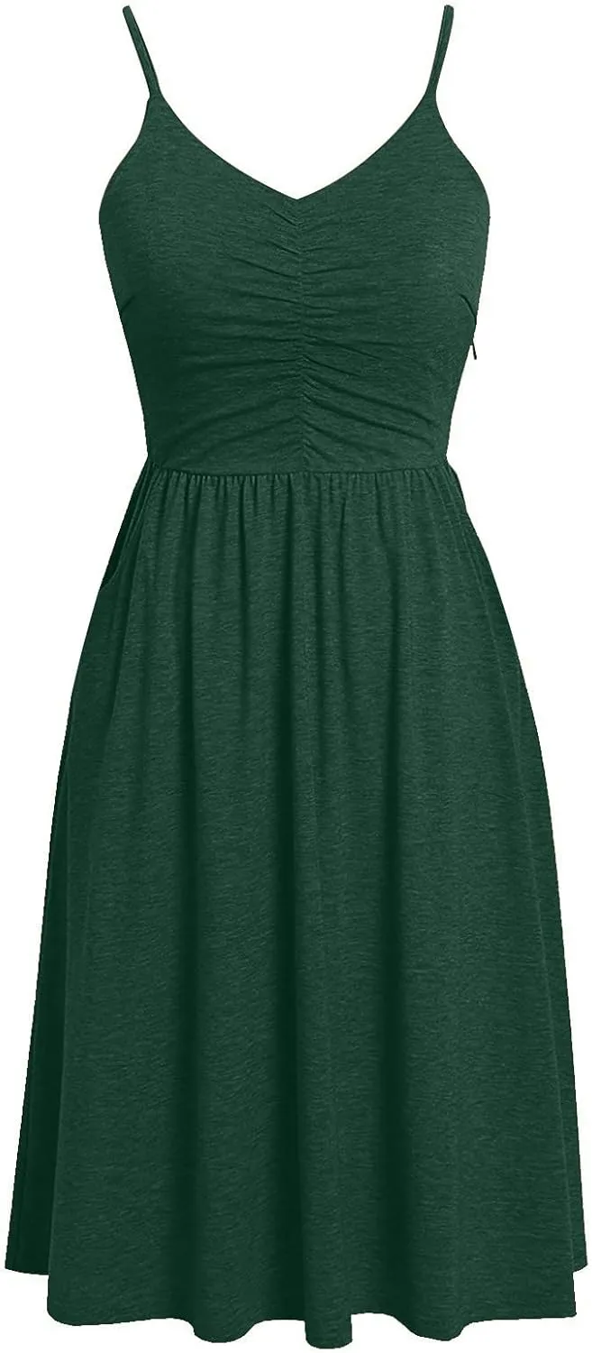 Midi Dresses for Women 2025 Sleeveless Summer Beach Dress Casual Loose V Neck Sundress Spaghetti Strap Beach Dresses