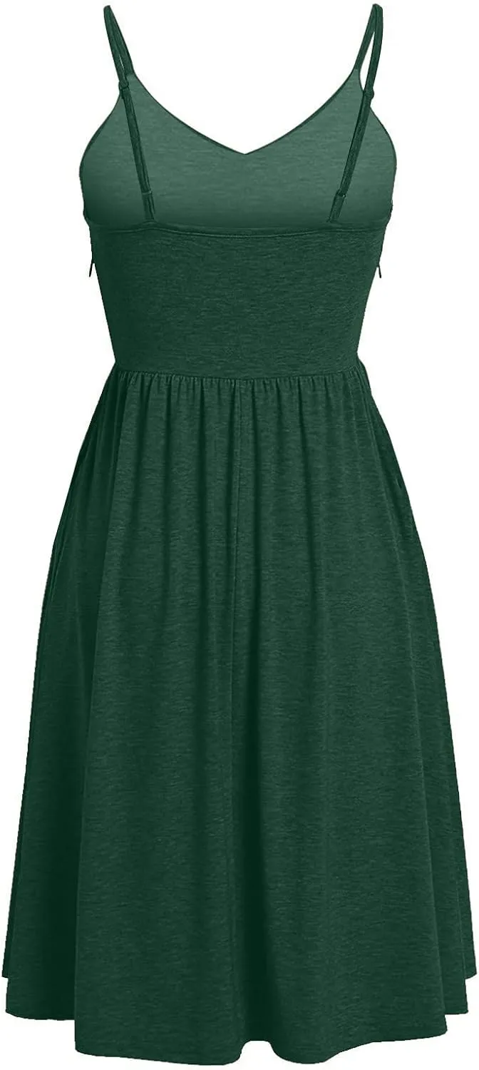 Midi Dresses for Women 2025 Sleeveless Summer Beach Dress Casual Loose V Neck Sundress Spaghetti Strap Beach Dresses