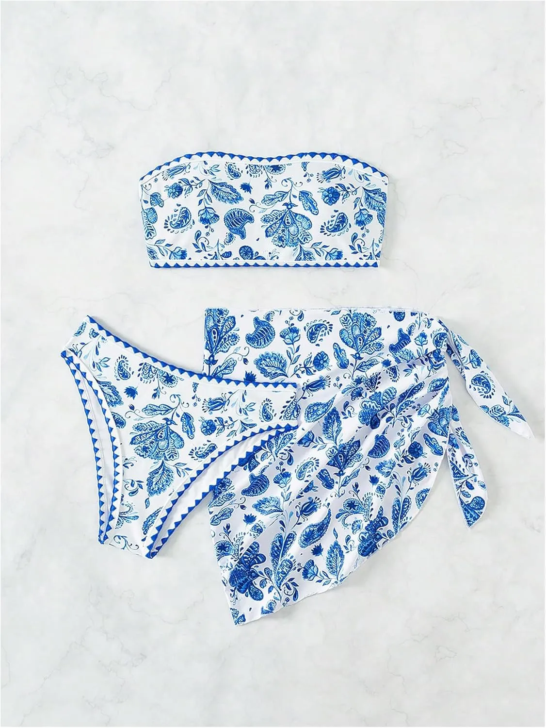 Milumia Women's 3 Piece Swimsuit Floral Print Bandeau Bikini Swimwear with Cover Ups