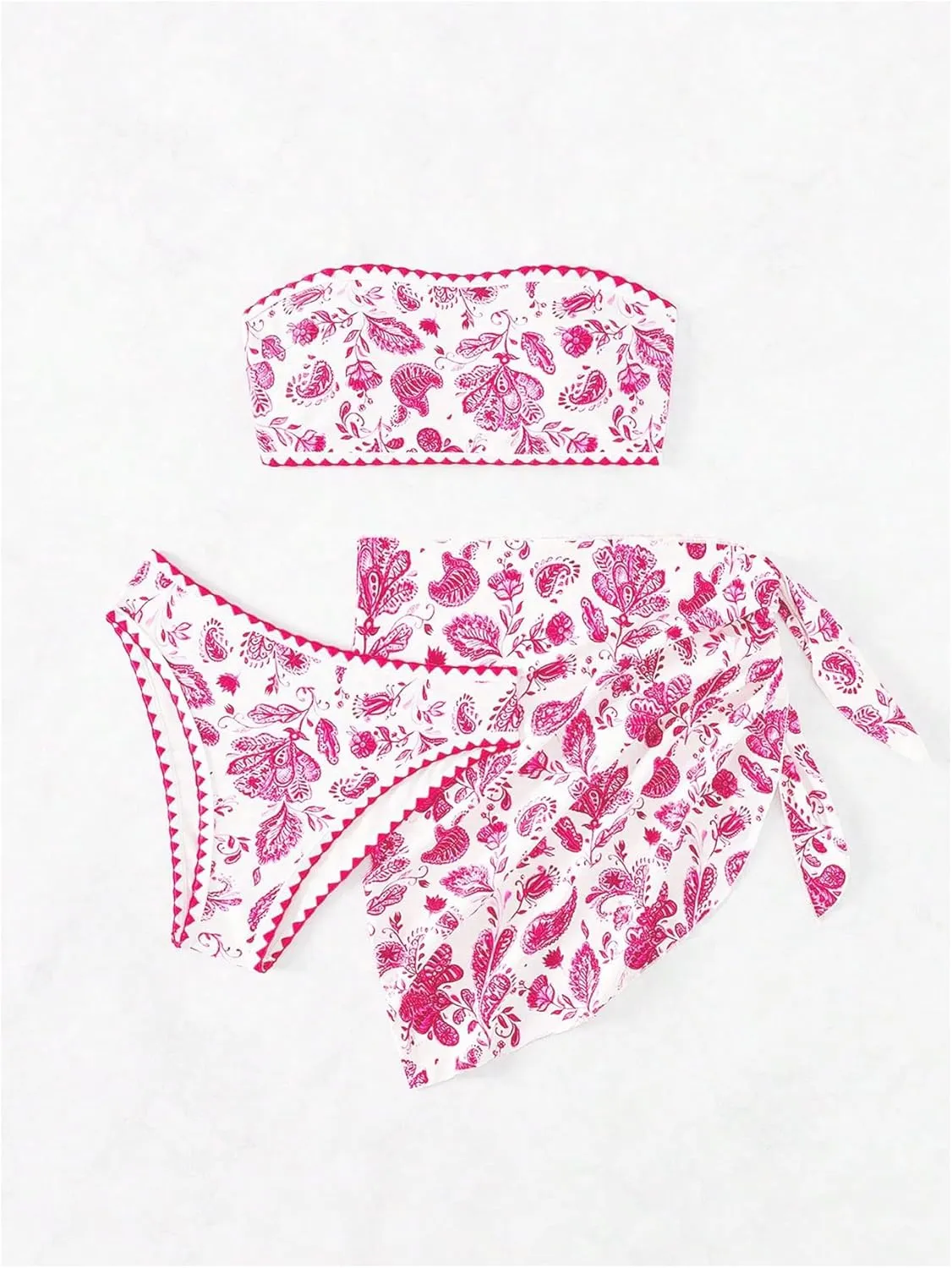Milumia Women's 3 Piece Swimsuit Floral Print Bandeau Bikini Swimwear with Cover Ups