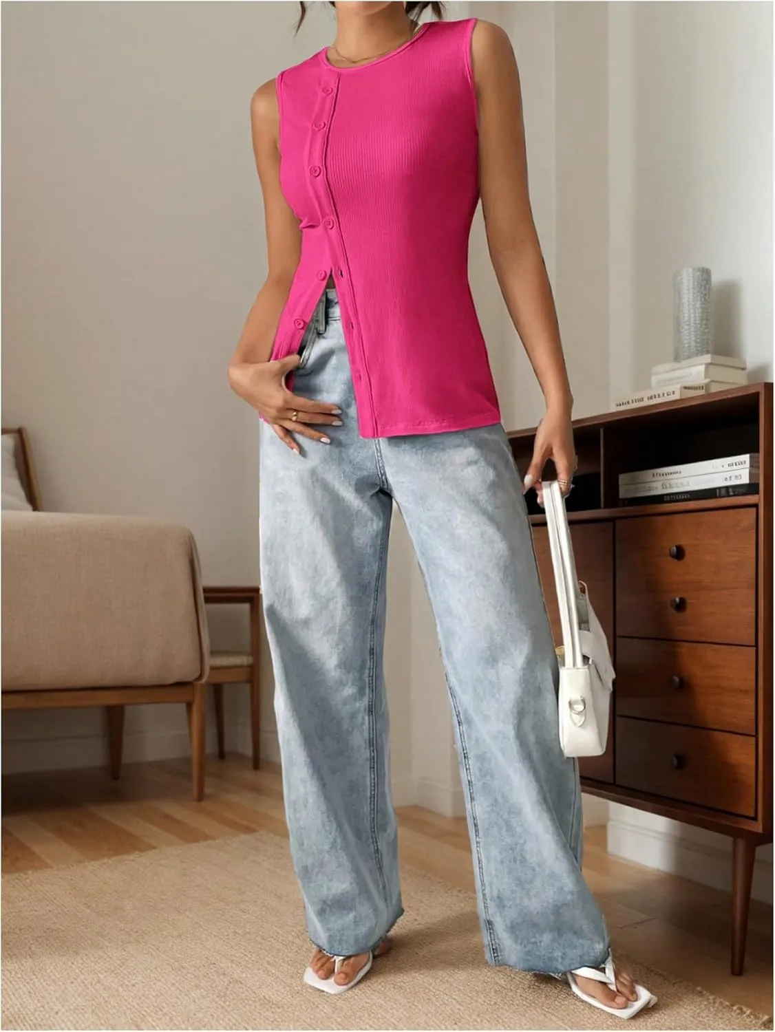 Milumia Women's Button Up Tank Tops Vest Sleeveless Business Casual Tops