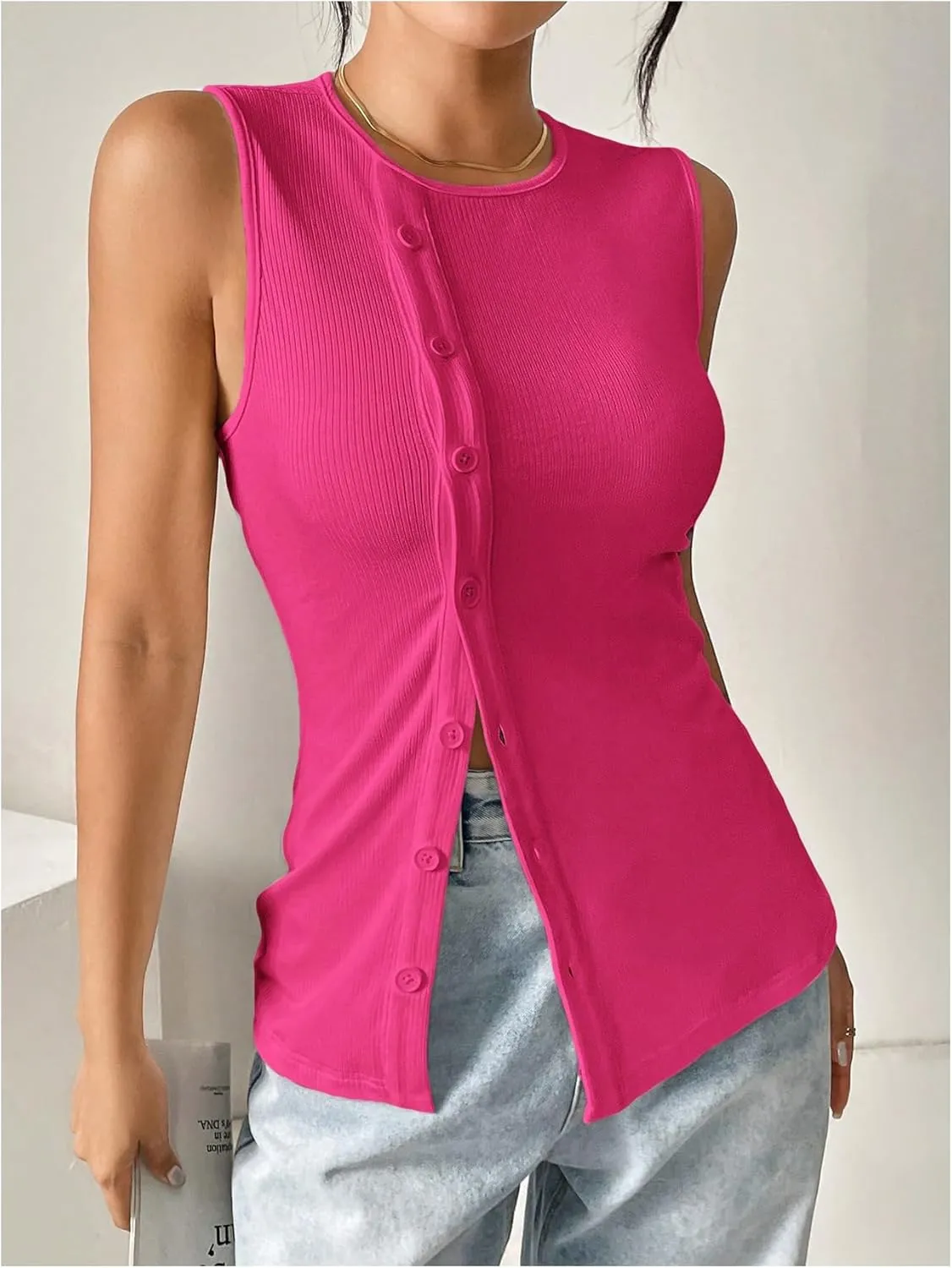 Milumia Women's Button Up Tank Tops Vest Sleeveless Business Casual Tops