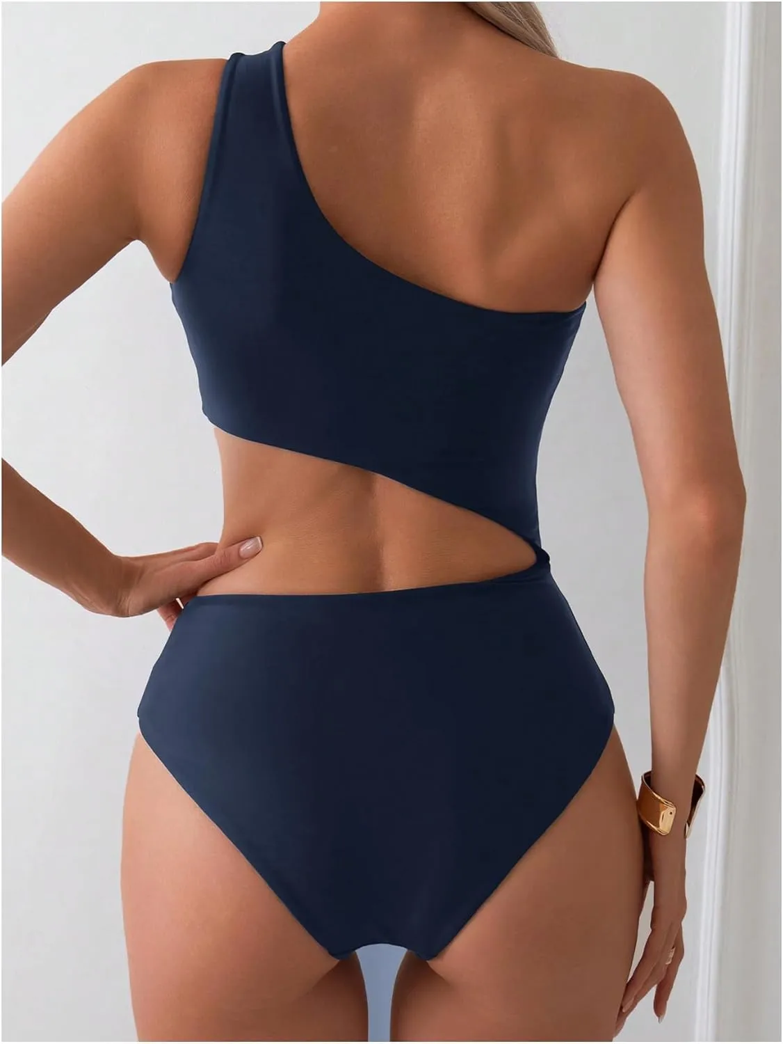 Milumia Women's Cut Out One Piece Swimsuit One Shoulder Sleeveless Wireless Bathing Suits