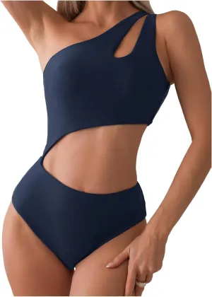 Milumia Women's Cut Out One Piece Swimsuit One Shoulder Sleeveless Wireless Bathing Suits