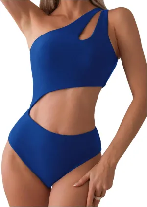 Milumia Women's Cut Out One Piece Swimsuit One Shoulder Sleeveless Wireless Bathing Suits