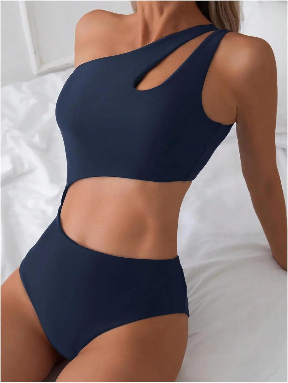 Milumia Women's Cut Out One Piece Swimsuit One Shoulder Sleeveless Wireless Bathing Suits