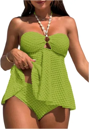 Milumia Women's Tankini Sets Two Piece Halter Cut Out Bathing Suits Tummy Control Swimsuit Flowy Swimwear