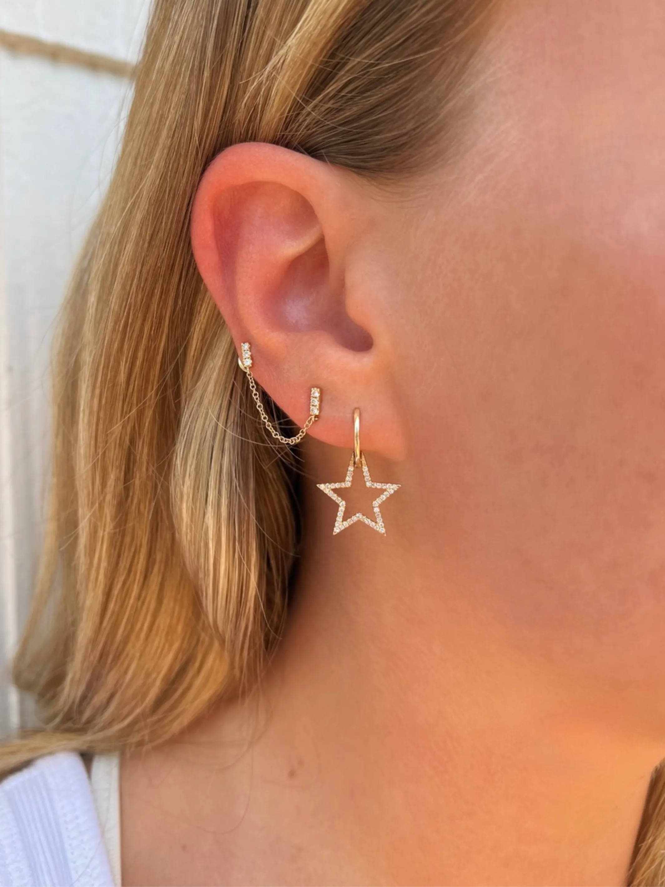 Mini Bar Double Stud Chain Earrings 14K