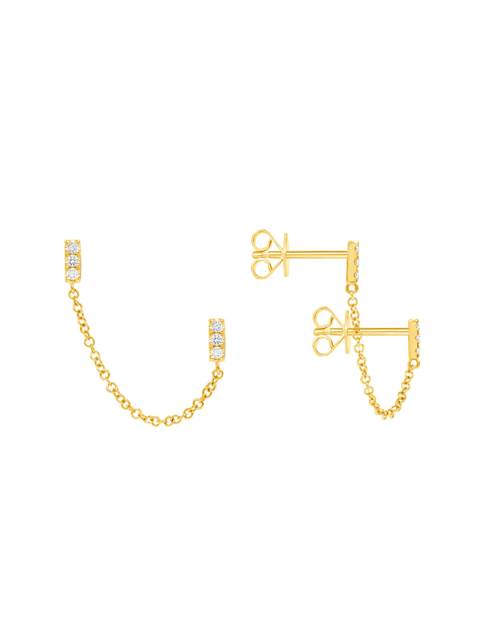 Mini Bar Double Stud Chain Earrings 14K