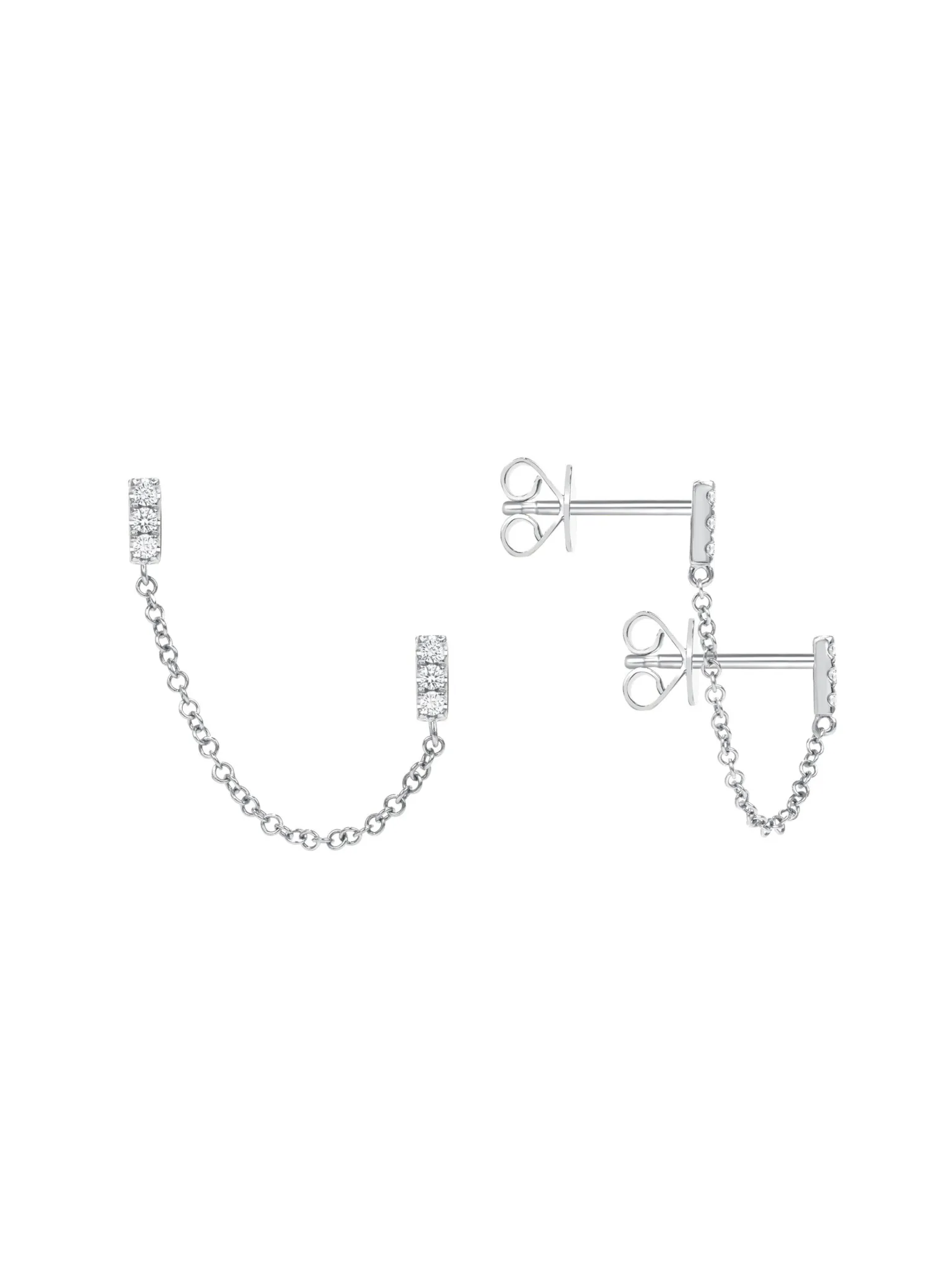 Mini Bar Double Stud Chain Earrings 14K