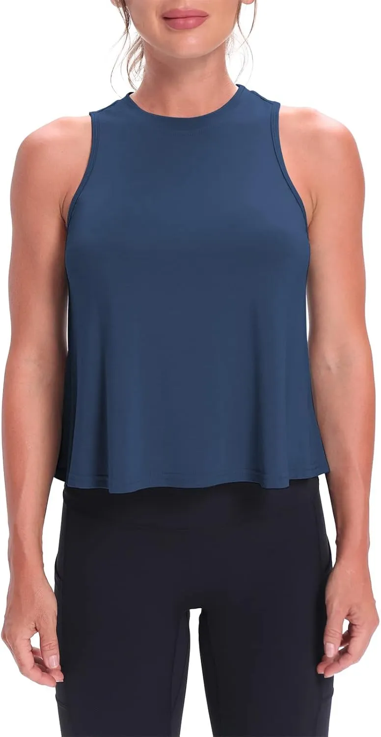 Mippo Crop Tops for Women Womens Workout Tops Flowy Cropped Tank Tops Athletic Shirts