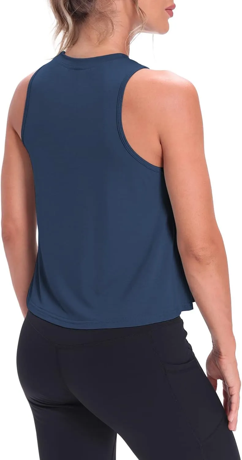 Mippo Crop Tops for Women Womens Workout Tops Flowy Cropped Tank Tops Athletic Shirts