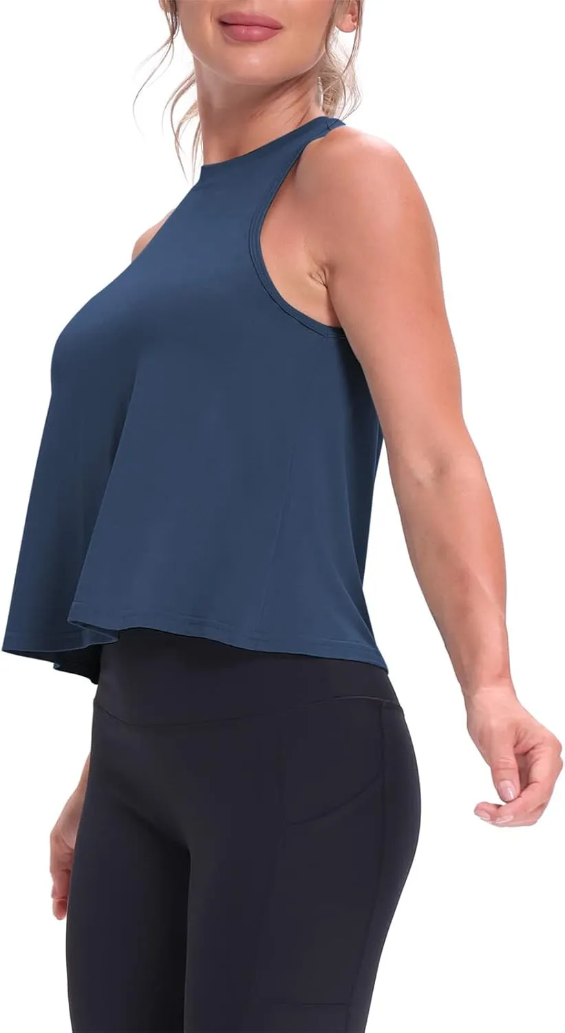 Mippo Crop Tops for Women Womens Workout Tops Flowy Cropped Tank Tops Athletic Shirts