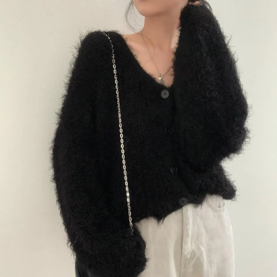 Mohair Cardigan for Women - Fuzzy Open Front Oversized Faux Fur Coquette Sweater