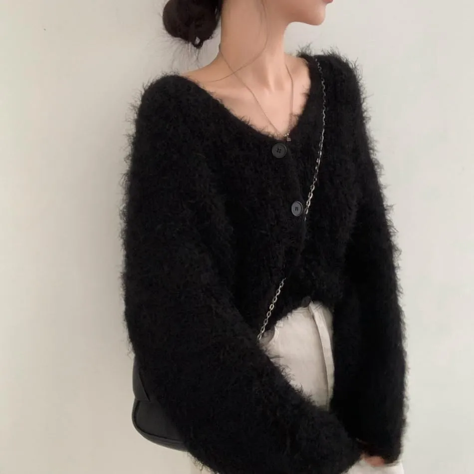 Mohair Cardigan for Women - Fuzzy Open Front Oversized Faux Fur Coquette Sweater