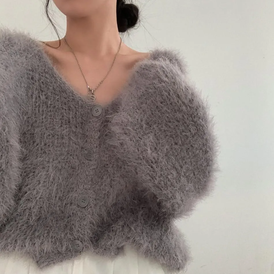 Mohair Cardigan for Women - Fuzzy Open Front Oversized Faux Fur Coquette Sweater