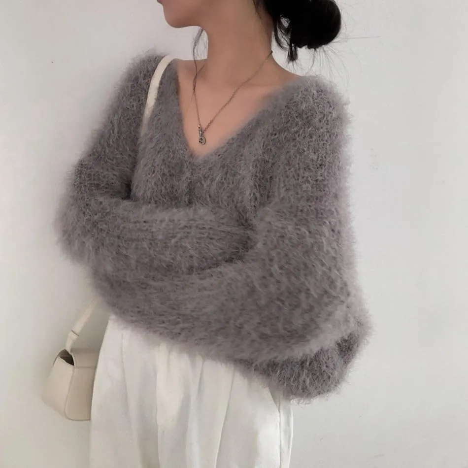 Mohair Cardigan for Women - Fuzzy Open Front Oversized Faux Fur Coquette Sweater