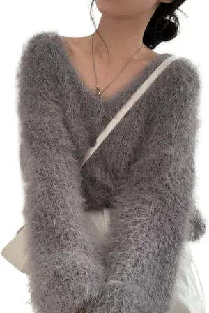 Mohair Cardigan for Women - Fuzzy Open Front Oversized Faux Fur Coquette Sweater