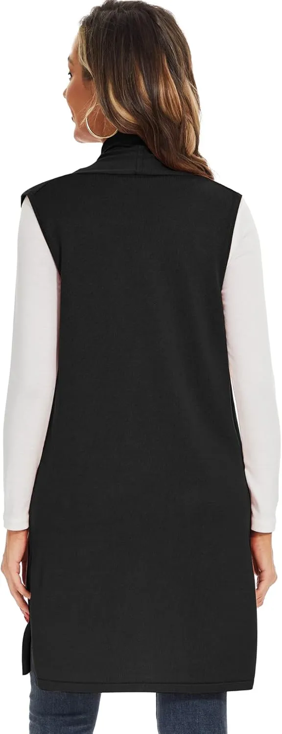 Moss Rose Women's Long Knit Cardigan Vest Casual Sleeveless Open Front Draped Duster Vest (Available in Plus Size)