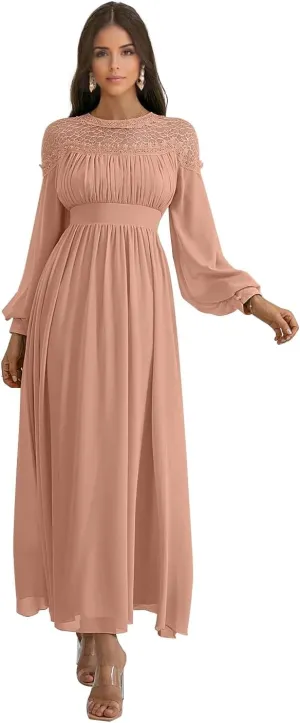 Mother of The Bride Dresses A Line Crew Neck Wedding Guest Dress Chiffon Long Formal Evening Gowns