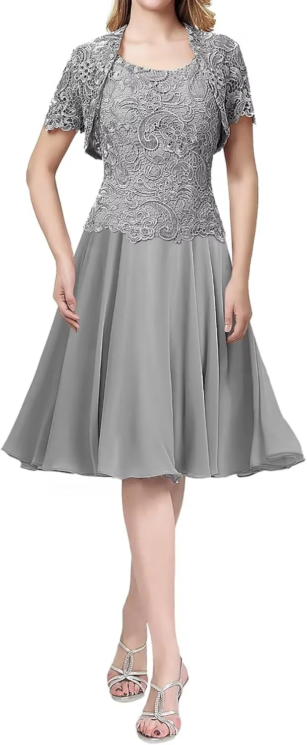 Mother of The Bride Dresses with Jacket Lace 2 Pieces Scoop Lace Mother of The Groom Dresses
