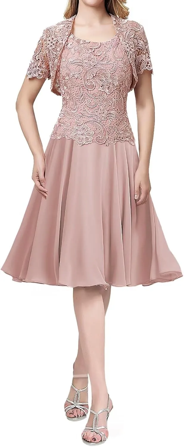 Mother of The Bride Dresses with Jacket Lace 2 Pieces Scoop Lace Mother of The Groom Dresses