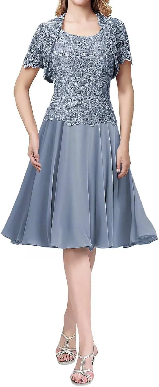Mother of The Bride Dresses with Jacket Lace 2 Pieces Scoop Lace Mother of The Groom Dresses