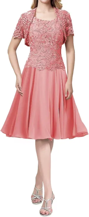 Mother of The Bride Dresses with Jacket Lace 2 Pieces Scoop Lace Mother of The Groom Dresses