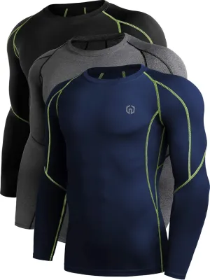NELEUS Men's 3 Pack Dry Fit Long Sleeve Compression Shirts Workout Running Shirts