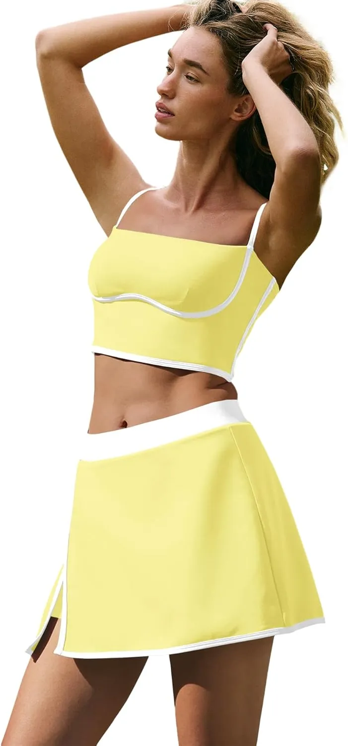 Nirovien Womens Workout Sets Tennis Skirt Sets with Built in Shorts 2 Piece Athletic Gym Clothes Tank Top and Skort