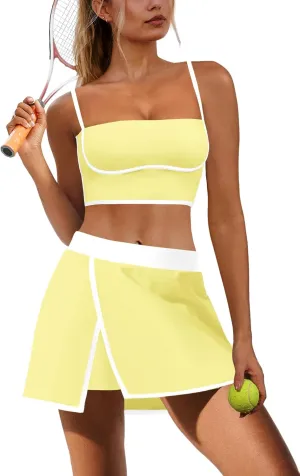 Nirovien Womens Workout Sets Tennis Skirt Sets with Built in Shorts 2 Piece Athletic Gym Clothes Tank Top and Skort