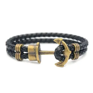 Oliver Bronze Anchor Braided Leather Bracelet