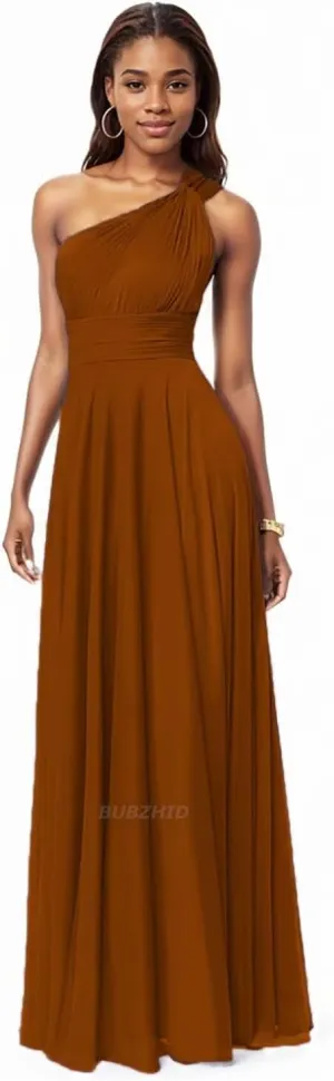 One Shoulder Bridesmaid Dresses for Women Chiffon Pleated A Line Formal Dresses for Wedding Guest with Pockets