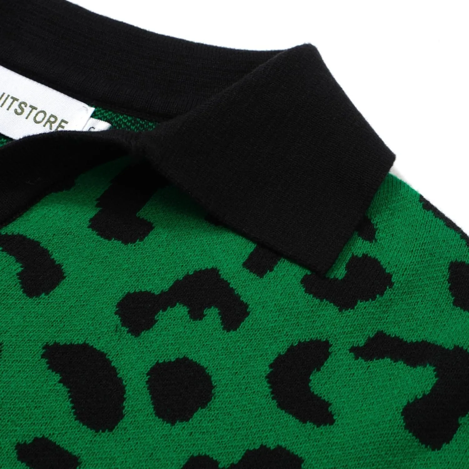 OXKNIT Men's Retro Polo Shirts 1960s Mod Style Vintage Shirts Knitted Polo Shirts V-Neck Leopard Shirt